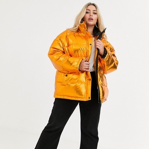ASOS Jackets & Blazers - ASOS Metallic Orange Puffer Jacket Size 2
